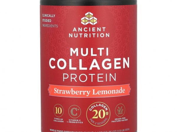Dr. Axe / Ancient Nutrition, Multi Collagen Protein, Strawberry Lemonade, 1.18 lbs (535.5 g)