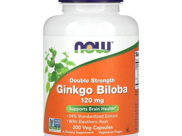 NOW Foods, гинкго билоба, двойная сила, 120 мг, 200 вегетарианских капсул