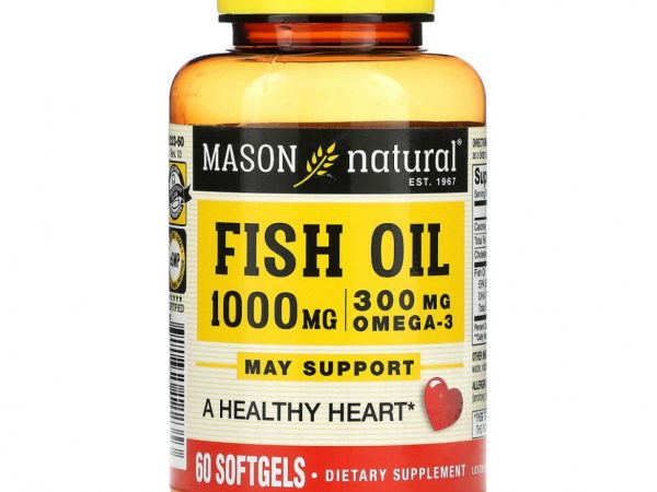 Mason Natural, рыбий жир с омега-3, 60 мягких таблеток