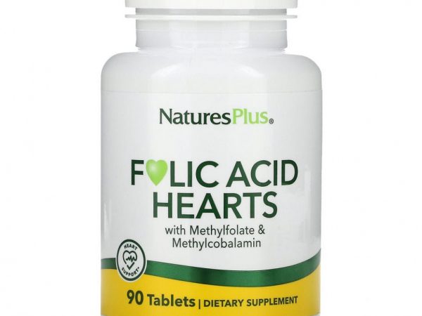 NaturesPlus, фолиевая кислота, 90 таблеток в виде сердечек