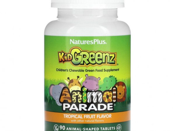 NaturesPlus, Source of Life, Animal Parade, Kid Greenz, вкус натуральных тропических фруктов, 90 животных
