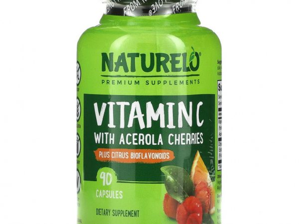 NATURELO, витамин C, ягоды ацеролы и цитрусовые биофлавоноиды, 90 капсул