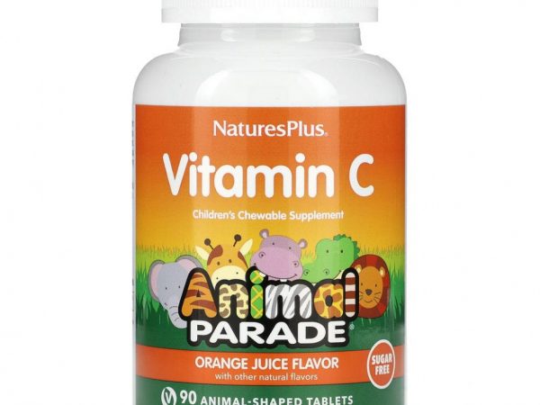 NaturesPlus, Source of Life, Animal Parade, витамин C, жевательная добавка без сахара для детей, вкус натурального апельсинового сока, 90 таблеток в форме животных