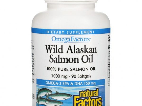 Natural Factors, жир дикого аляскинского лосося, 1000 мг, 90 капсул