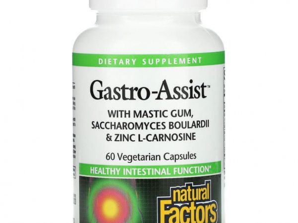 Natural Factors, Gastro-Assist с мастиковой смолой, сахаромицетами Буларди и L-карнозином цинка, 60 вегетарианских капсул