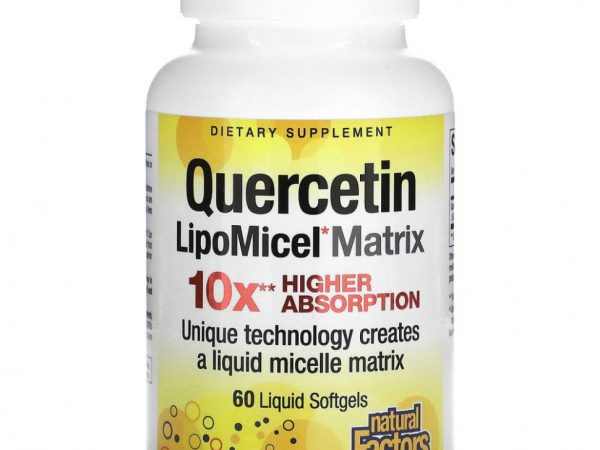 Natural Factors, кверцетин, в мицеллярной форме LipoMicel, 60 капсул с жидким содержимым