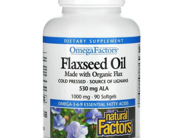 Natural Factors, льняное масло, 1000 мг, 90 капсул