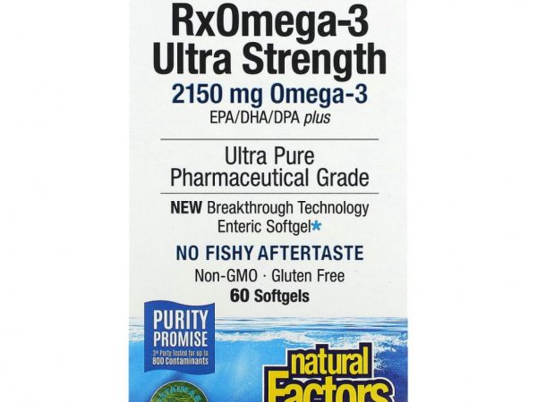 Natural Factors, Рыбий жир с максимальной силой действия RxOmega-3 для приема один раз в день, 900 мг, 60 капсул Enteripure
