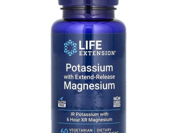 Life Extension, калий с магнием пролонгированного действия, 60 вегетарианских капсул