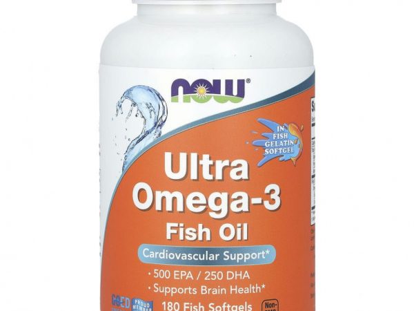 NOW Foods, ультра омега-3, 500 ЭПК / 250 ДГК, 180 мягких таблеток из рыбьего желатина