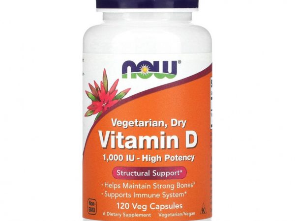 NOW Foods, вегетарианский витамин D в сухой форме, 1000 МЕ, 120 вегетарианских капсул