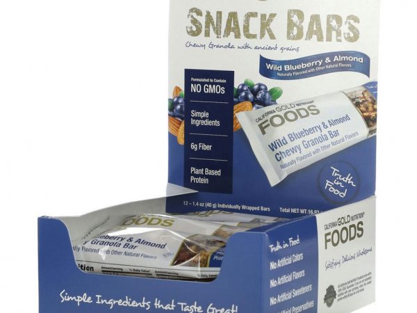 California Gold Nutrition, Foods, жевательные батончики-мюсли с дикой голубикой и миндалем, 12 шт. по 40 г (1,4 унции)