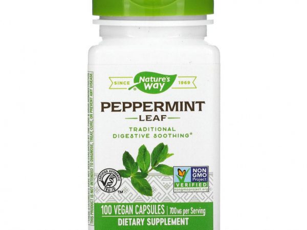 Nature's Way, листья перечной мяты, 350 мг, 100 веганских капсул