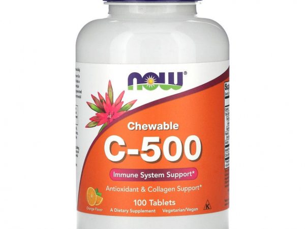 NOW Foods, жевательный витамин C-500, со вкусом апельсинового сока, 100 таблеток