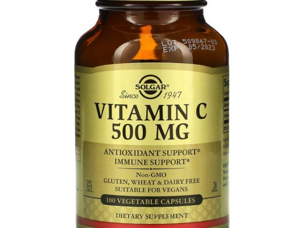 Solgar, витамин C, 500 мг, 100 растительных капсул