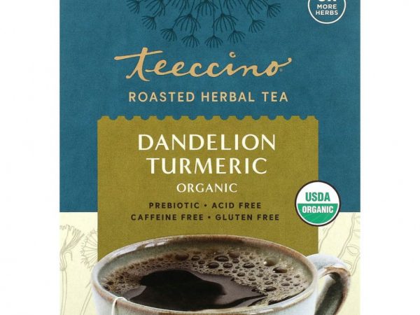 Teeccino, Органический обжаренный травяной чай с корнем одуванчика и куркумой, не содержит кофеина, 10 чайных пакетиков, 60 г