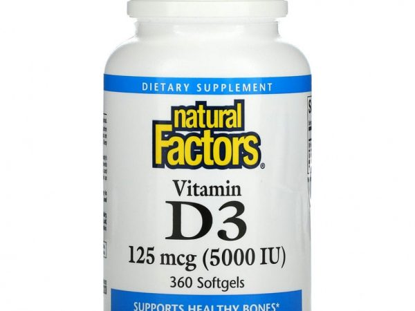 Natural Factors, Vitamin D3, 5,000 IU, 360 Softgels
