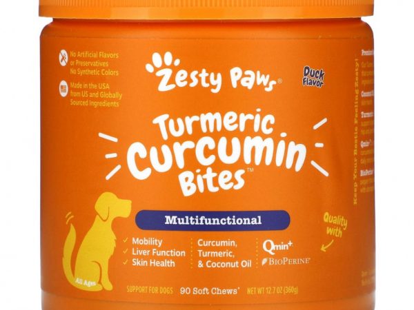 Zesty Paws, Куркума, куркумин для собак, для всех возрастов, утиный вкус, 90 жевательных таблеток