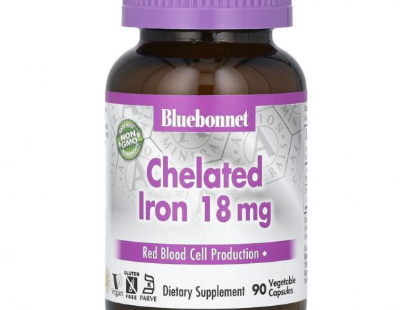 Bluebonnet Nutrition, железо в хелатной форме, 18 мг, 90 растительных капсул