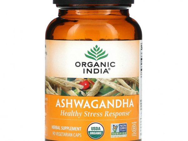 Organic India, ашваганда, 90 вегетарианских капсул