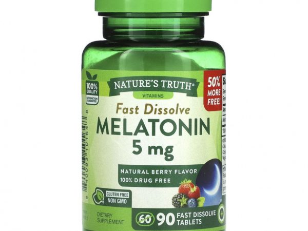 Nature's Truth, Мелатонин, Натуральные ягоды, 5 мг, 90 быстро растворяющихся таблеток