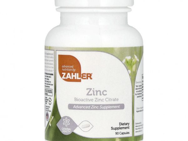 Zahler, Zinc, биоактивный цитрат цинка, 90 капсул