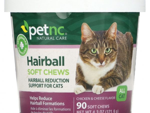 petnc NATURAL CARE, Мягкие жевательные таблетки для защиты от образования комков шерсти, для всех кошек, со вкусом курицы и сыра, 90 шт.