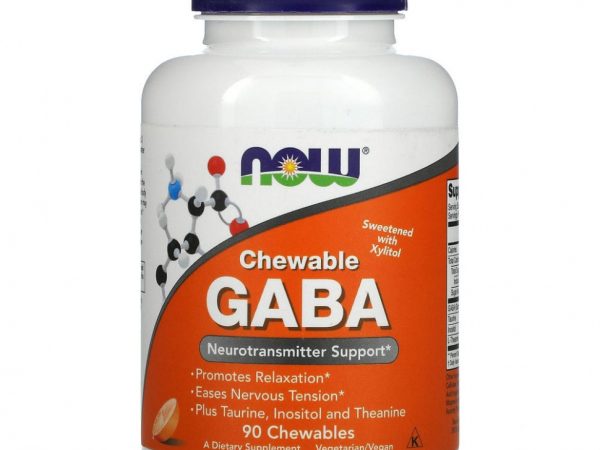 NOW Foods, ГАМК в форме жевательных таблеток, натуральный ароматизатор «апельсин», 90 жевательных таблеток