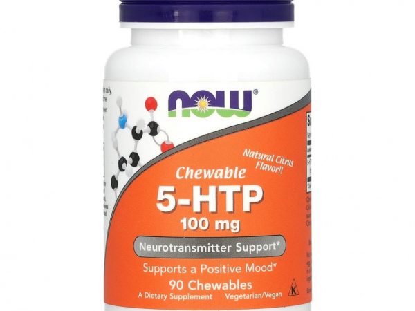 NOW Foods, 5-гидрокситриптофан, натуральный цитрусовый вкус, 100 мг, 90 жевательных таблеток