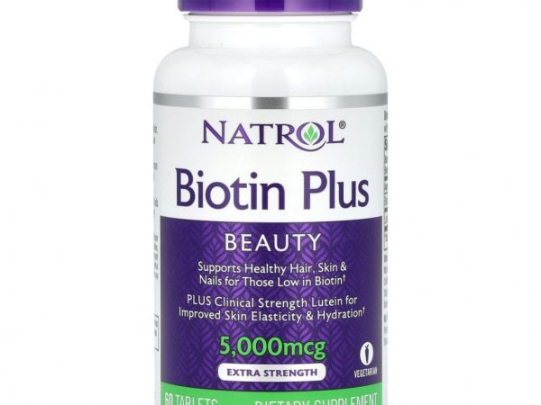 Natrol, Biotin Plus, повышенная эффективность, 5000 мкг, 60 таблеток