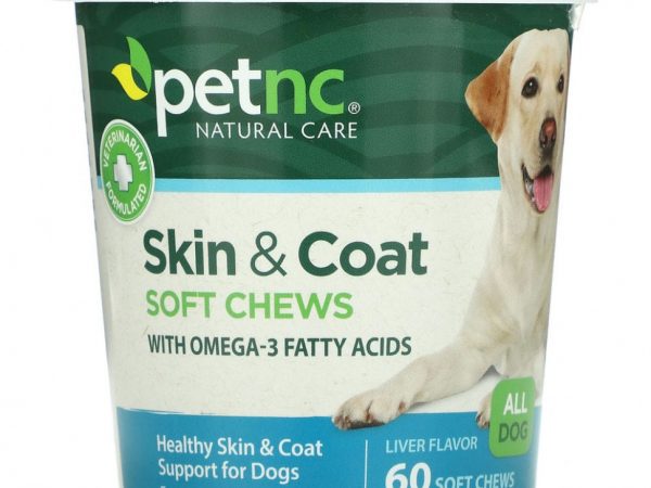 petnc NATURAL CARE, для здоровья кожи и шерсти, со вкусом печени, для всех собак, 60 мягких жевательных таблеток