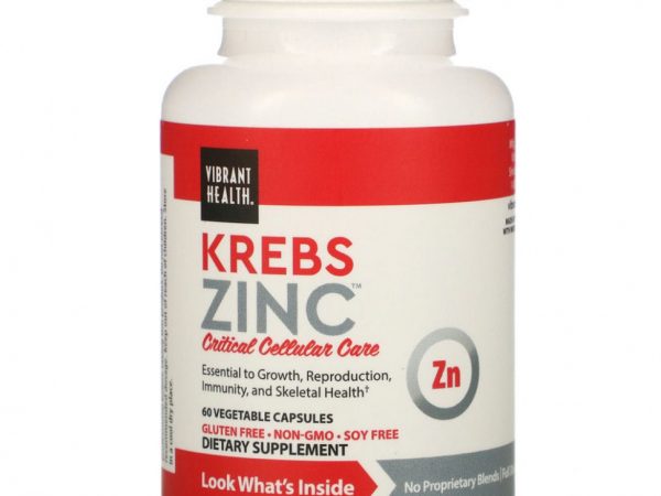 Vibrant Health, Krebs Zinc, 60 растительных капсул