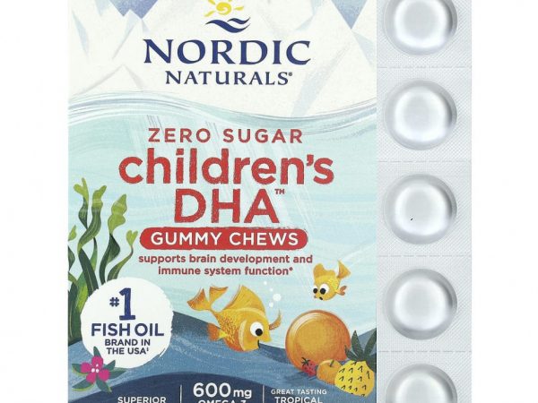 Nordic Naturals, Children's DHA, жевательные таблетки с ДГК, со вкусом тропических фруктов, 600 мг, 30 жевательных таблеток