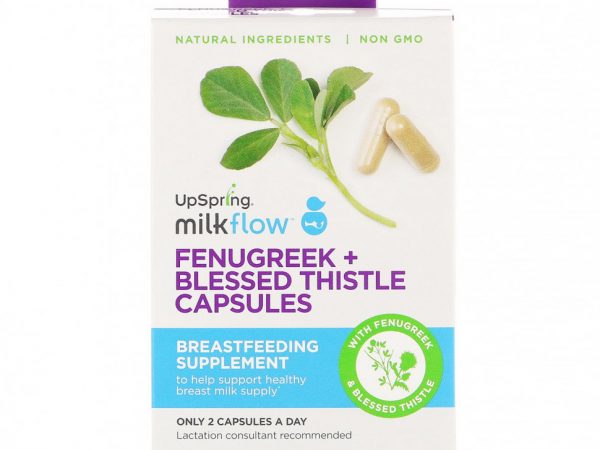 UpSpring, Milkflow, пажитник и кникус благословенный, 100 растительных капсул