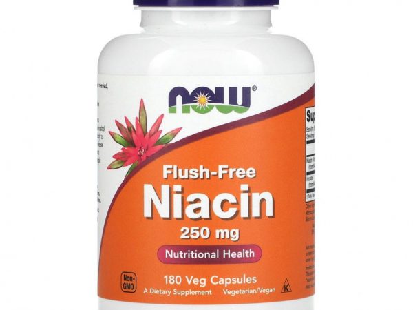 NOW Foods, Ниацин, не вызывающий покраснений, 250 мг, 180 растительных капсул