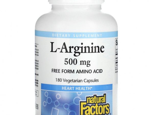 Natural Factors, L-аргинин, 500 мг, 180 вегетарианских капсул