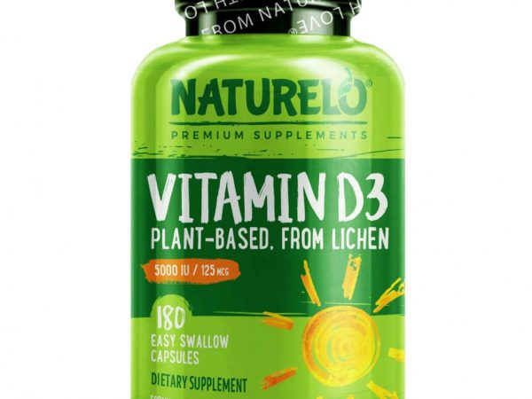 NATURELO, витамин D3, на растительной основе, 125 мкг (5000 МЕ), 180 капсул, которые легко глотать