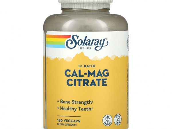 Solaray, цитрат кальция и магния, в соотношении 1:1, 180 капсул VegCap