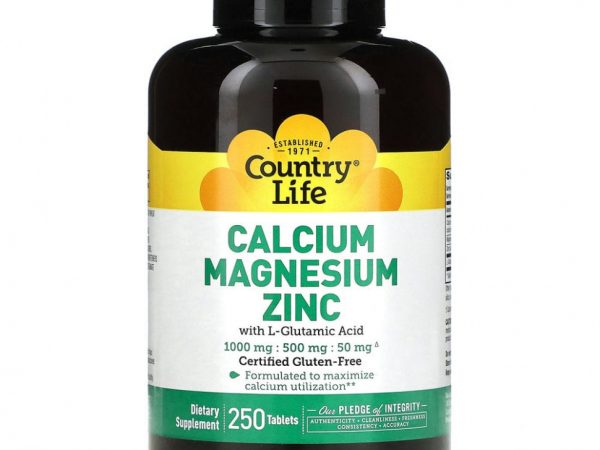 Country Life, кальций, магний и цинк, 250 таблеток