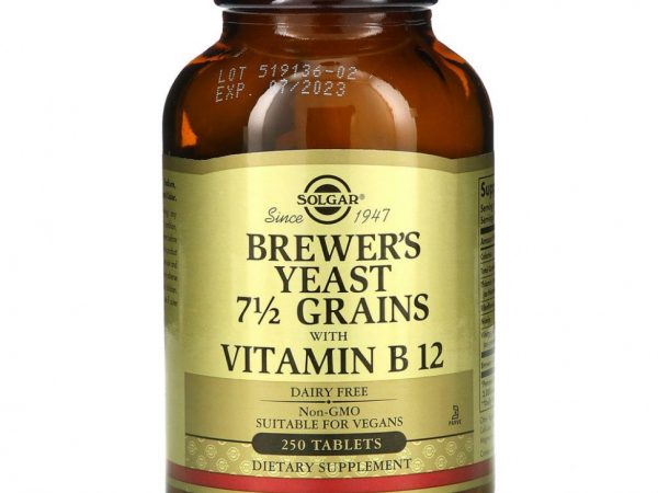 Solgar, пивные дрожжи, зерна 7 1/2 с витамином B12, 250 таблеток