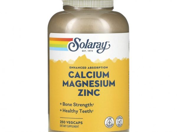 Solaray, кальций, магний и цинк, 250 растительных капсул