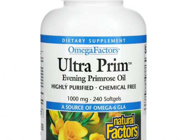 Natural Factors, OmegaFactors, Ultra Prim, масло вечерней примулы, 1000 мг, 240 мягких желатиновых капсул