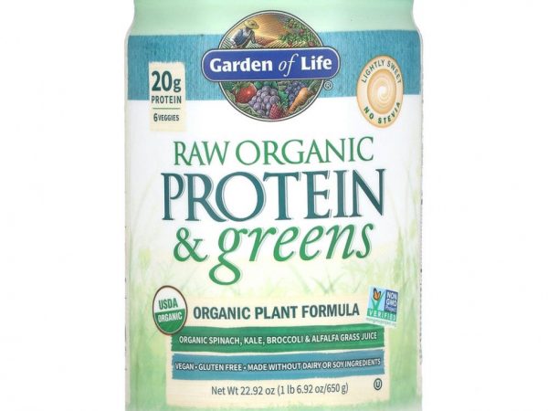 Garden of Life, RAW Protein & Greens, органическая растительная формула, слегка сладкое, 650 г (22,92 унции)