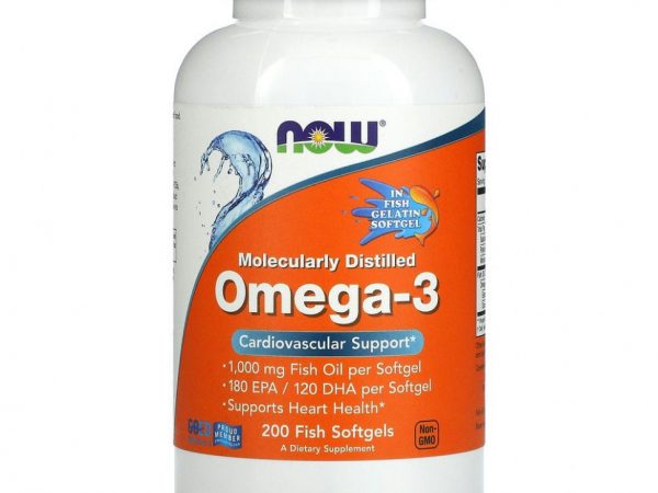 NOW Foods, жирные кислоты омега-3, 180 ЭПК / 120 ДГК, 200 капсул из рыбьего желатина
