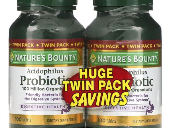 Nature's Bounty, Ацидофильные пробиотики, Двойная упаковка, 100 таблеток в каждой