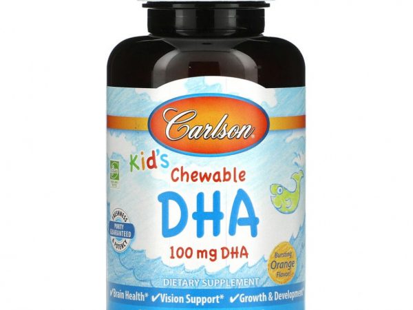 Carlson Labs, Жевательная ДГК для детей, с насыщенным вкусом апельсина, 100 мг, 120 мягких желатиновых капсул