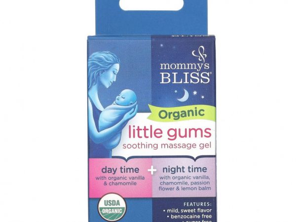 Mommy's Bliss, Organic Little Gums, успокаивающий массажный гель, дневной/ночной пакет, для детей в возрасте от 2 месяцев, 2 тюбика, 15 г (0,53 унции) каждый