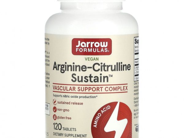 Jarrow Formulas, Arginine-Citrulline Sustain, аргинин и цитруллин, 120 таблеток