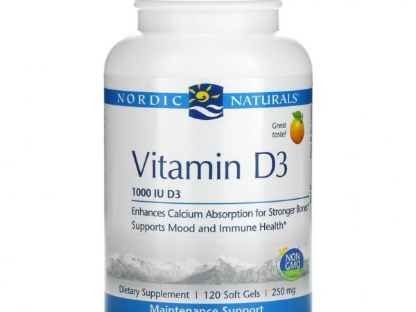 Nordic Naturals, Витамин D3, апельсин, 1000 МЕ, 120 мягких таблеток