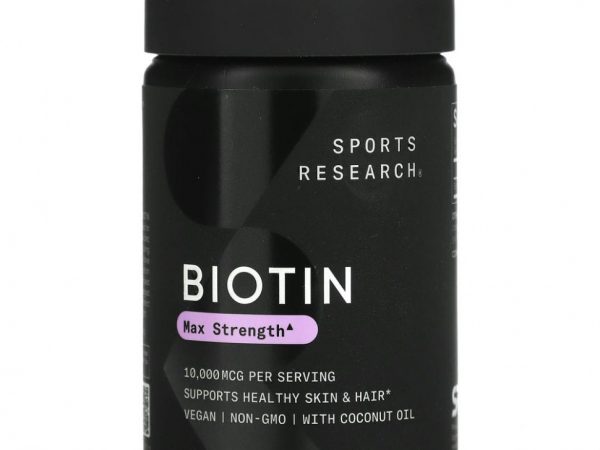 Sports Research, биотин с кокосовым маслом, 10 000 мкг, 120 растительных капсул